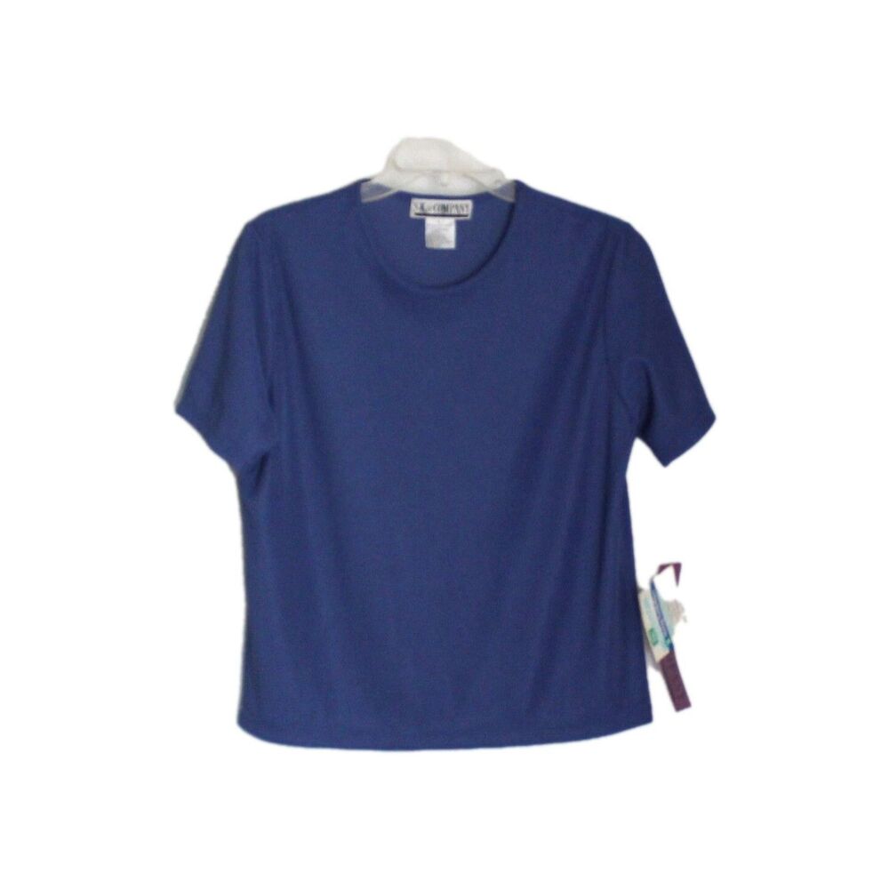 Vintage SK & Company T Shirt Ribbed Short Sleeve Knit Top Blouse Blue Size L NWT
